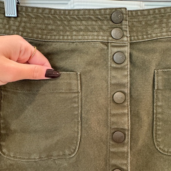 Madewell Button Front Military Green Denim Fray Hem Mini Skirt Yellow - Picture 4 of 5